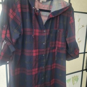 Eden & Olivia Navy and Burgundy Plaid Button Down Shirt